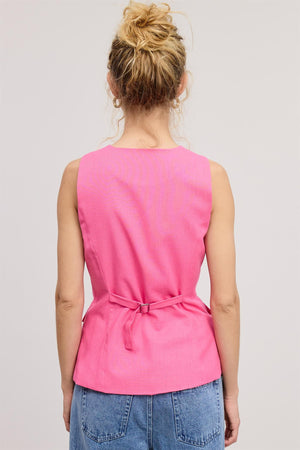 Tailored Long Line Vest - Pink