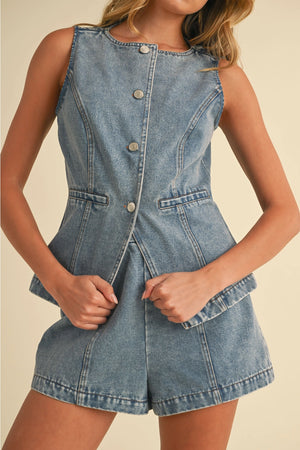 Denim Vest Set - Light Blue