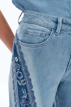 Ultra High Rise Embroidered Wide Leg Jeans