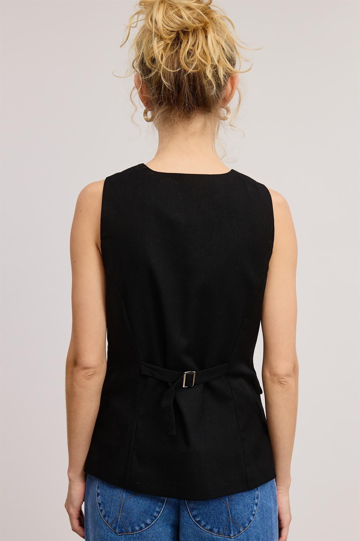 Tailored Long Line Vest - Black