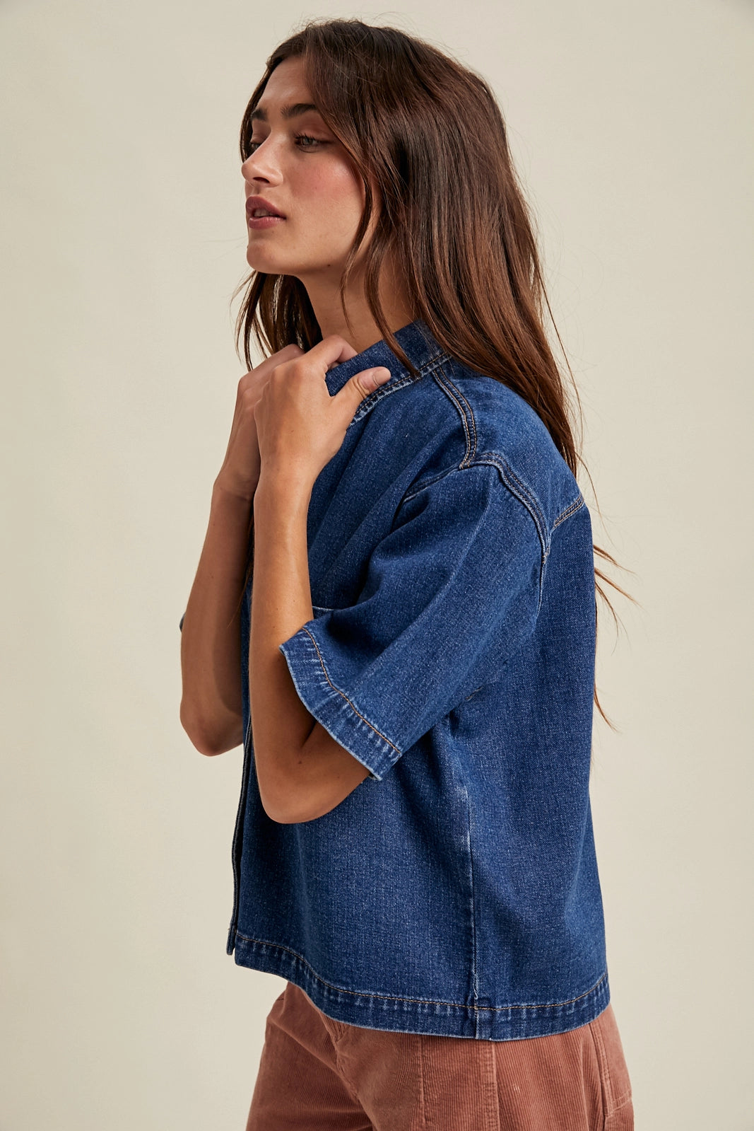 Boxy Denim Button Up Shirt