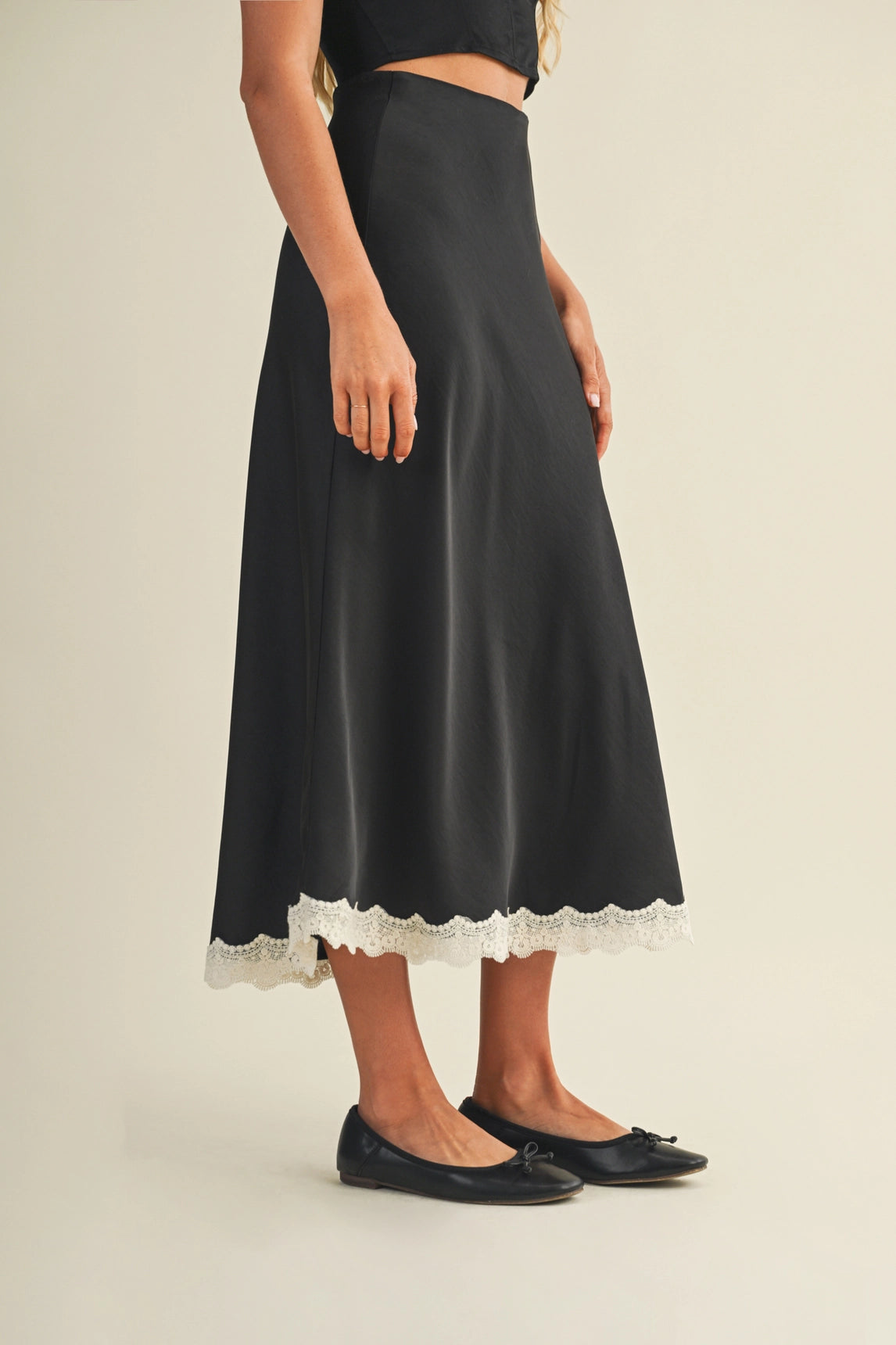 Lace Trimmed Maxi Skirt - Black