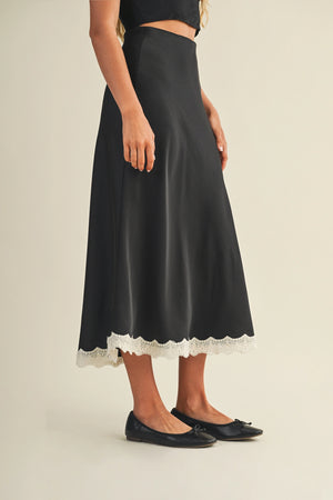 Lace Trimmed Maxi Skirt - Black