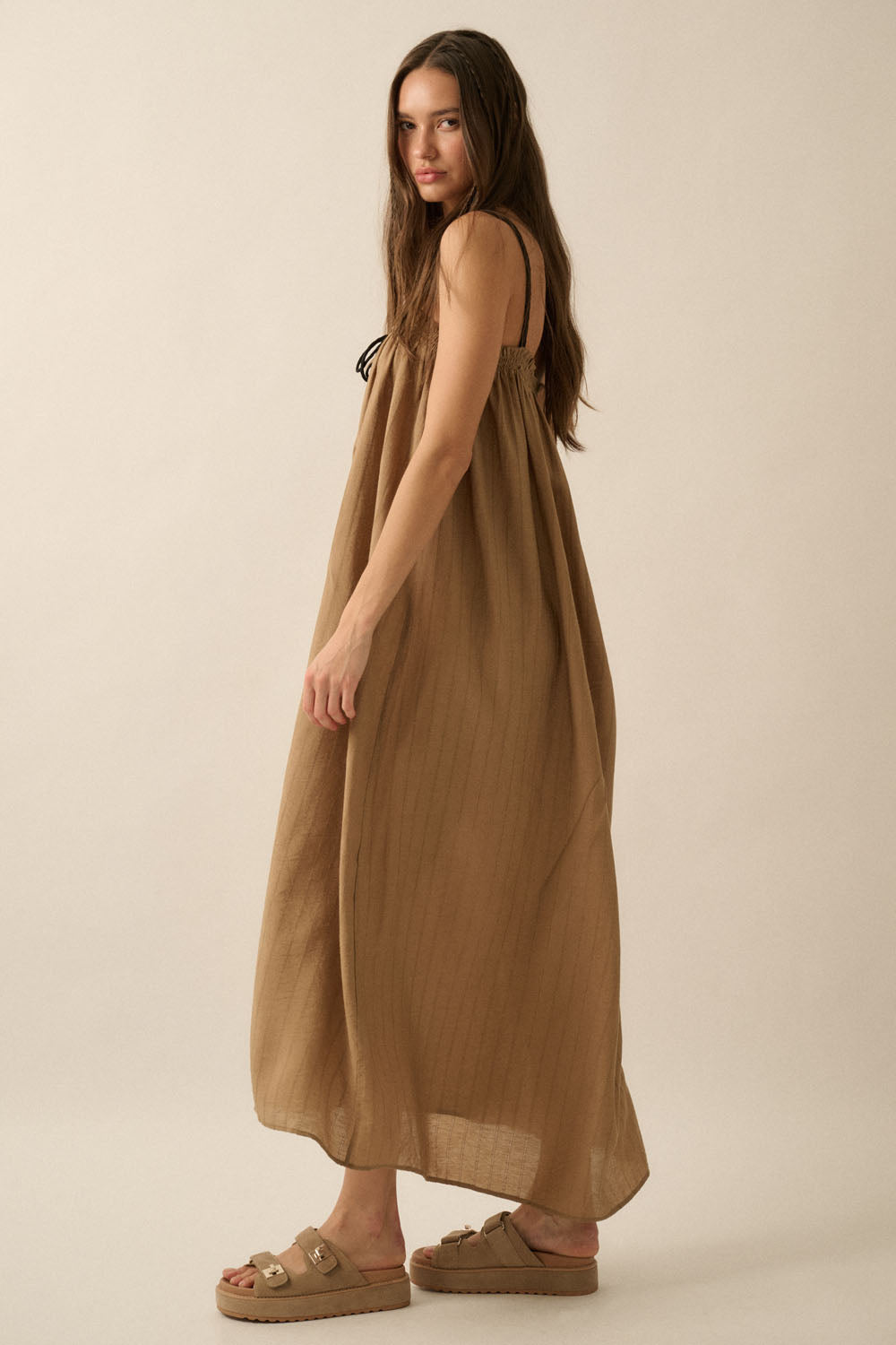 Tonal Striped Maxi Dress - Taupe