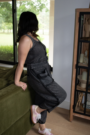 Mineral Washed Terry Jumpsuit - Black