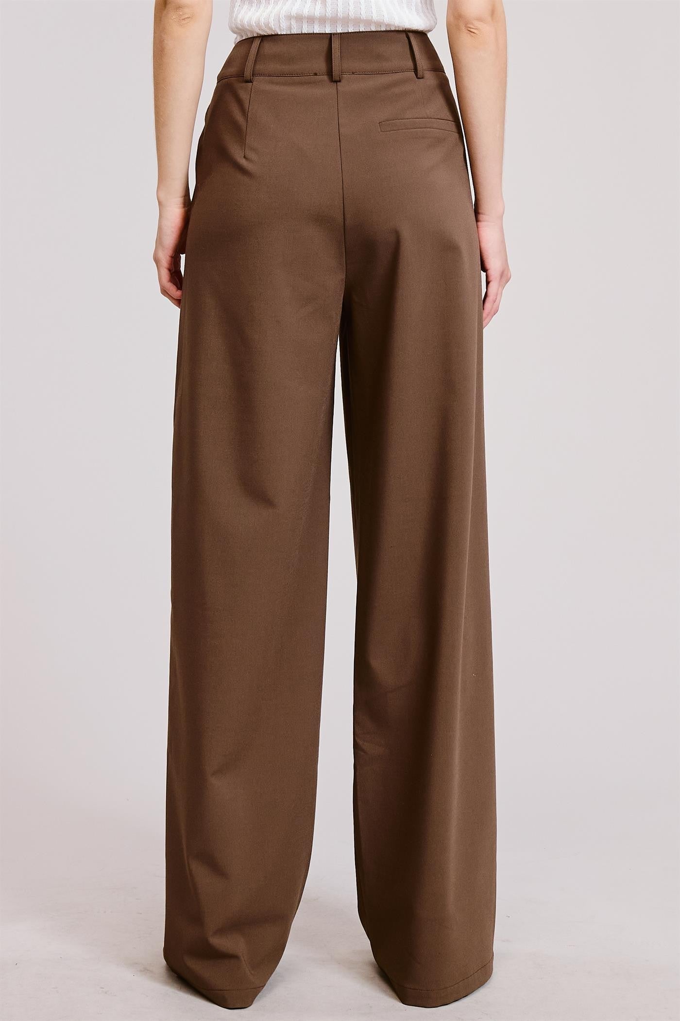 Pleated Wide Leg Trousers - Brown
