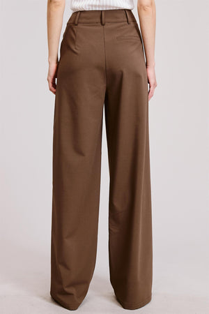 Pleated Wide Leg Trousers - Brown