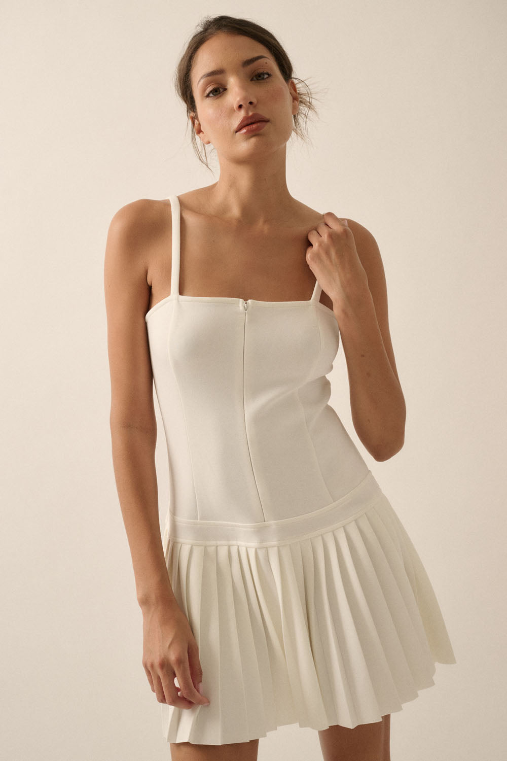 Amelia Scuba Pleated Mini Dress