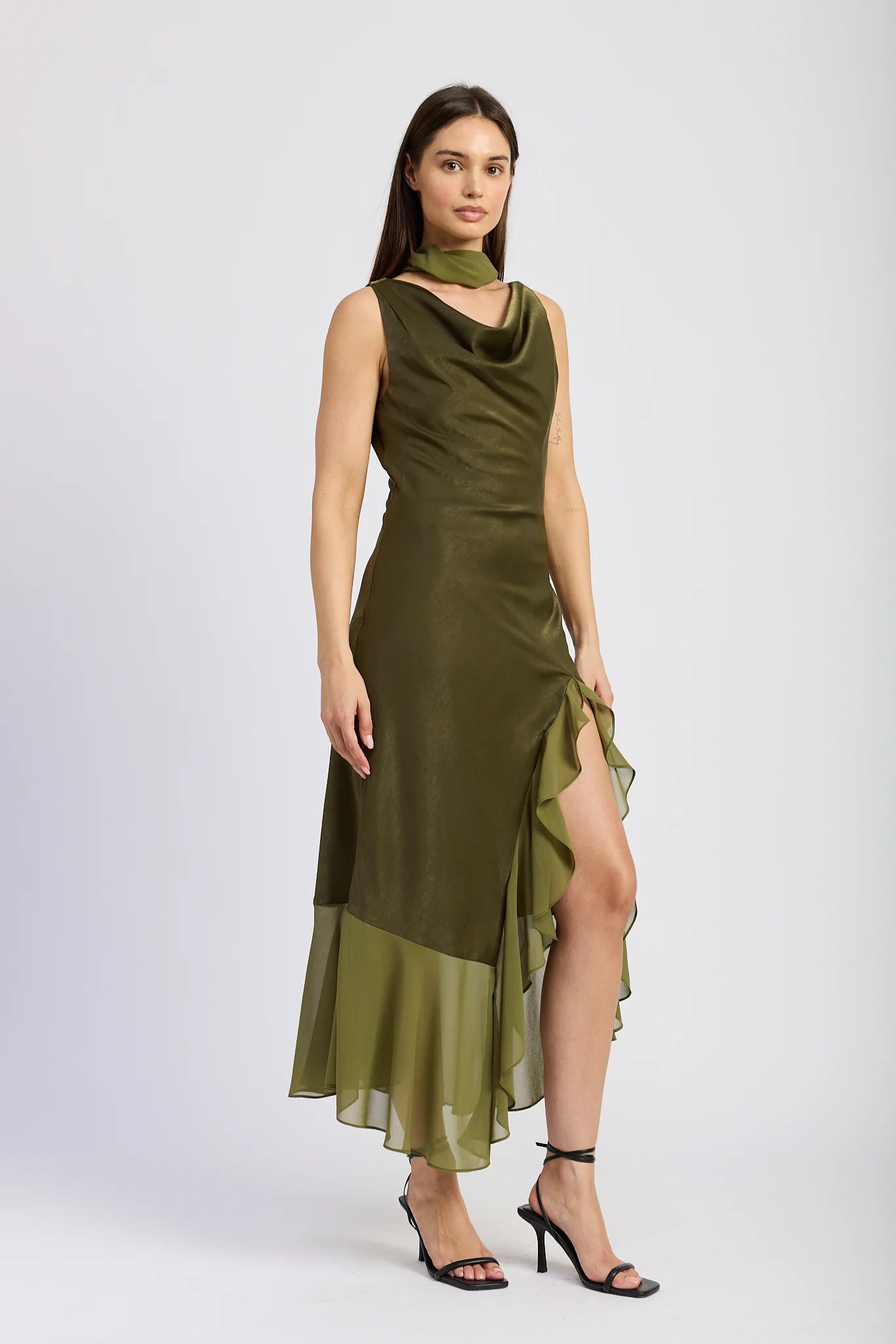 Amirah Cowl Neck Maxi Dress - Olive