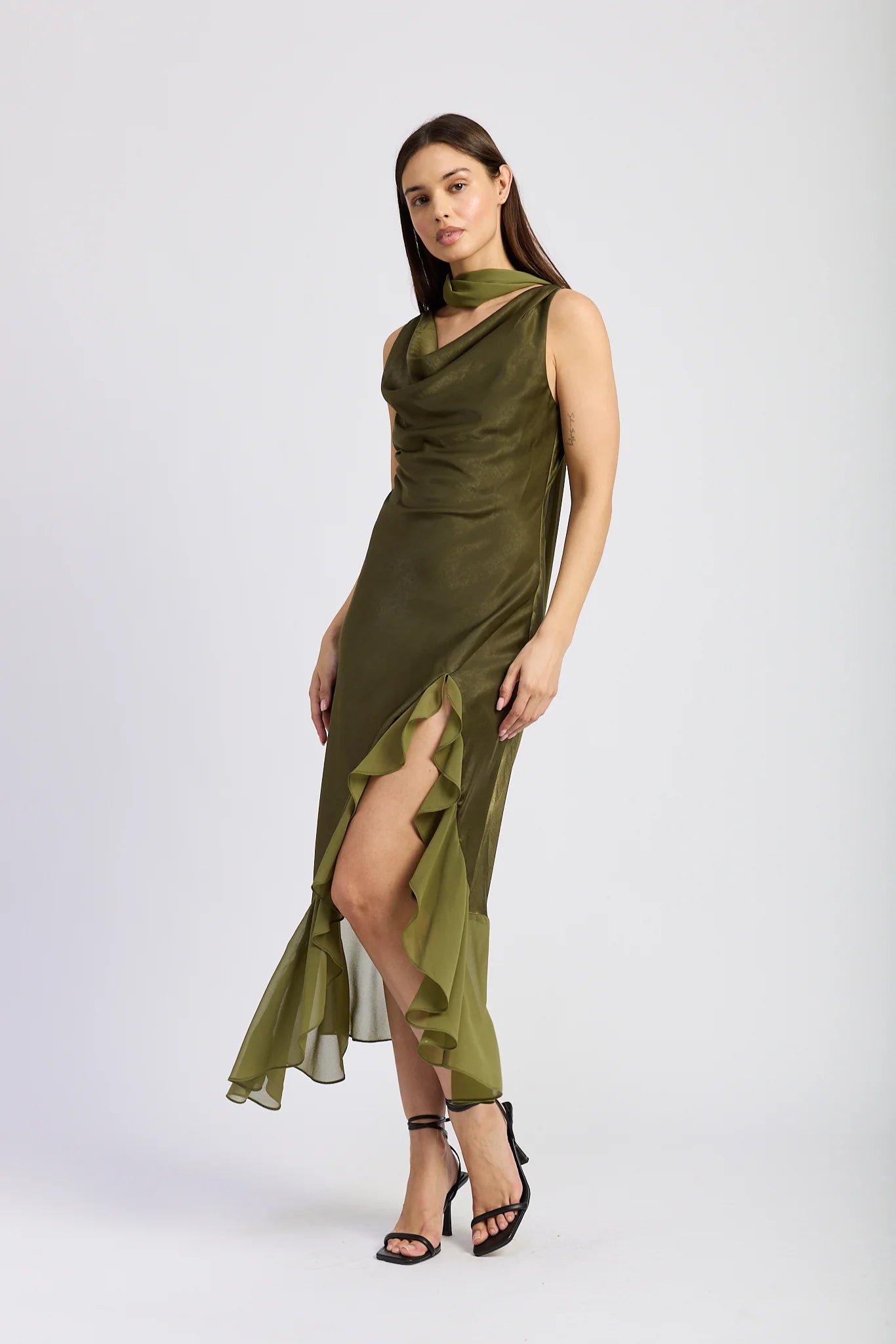 Amirah Cowl Neck Maxi Dress - Olive