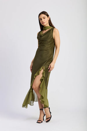 Amirah Cowl Neck Maxi Dress - Olive