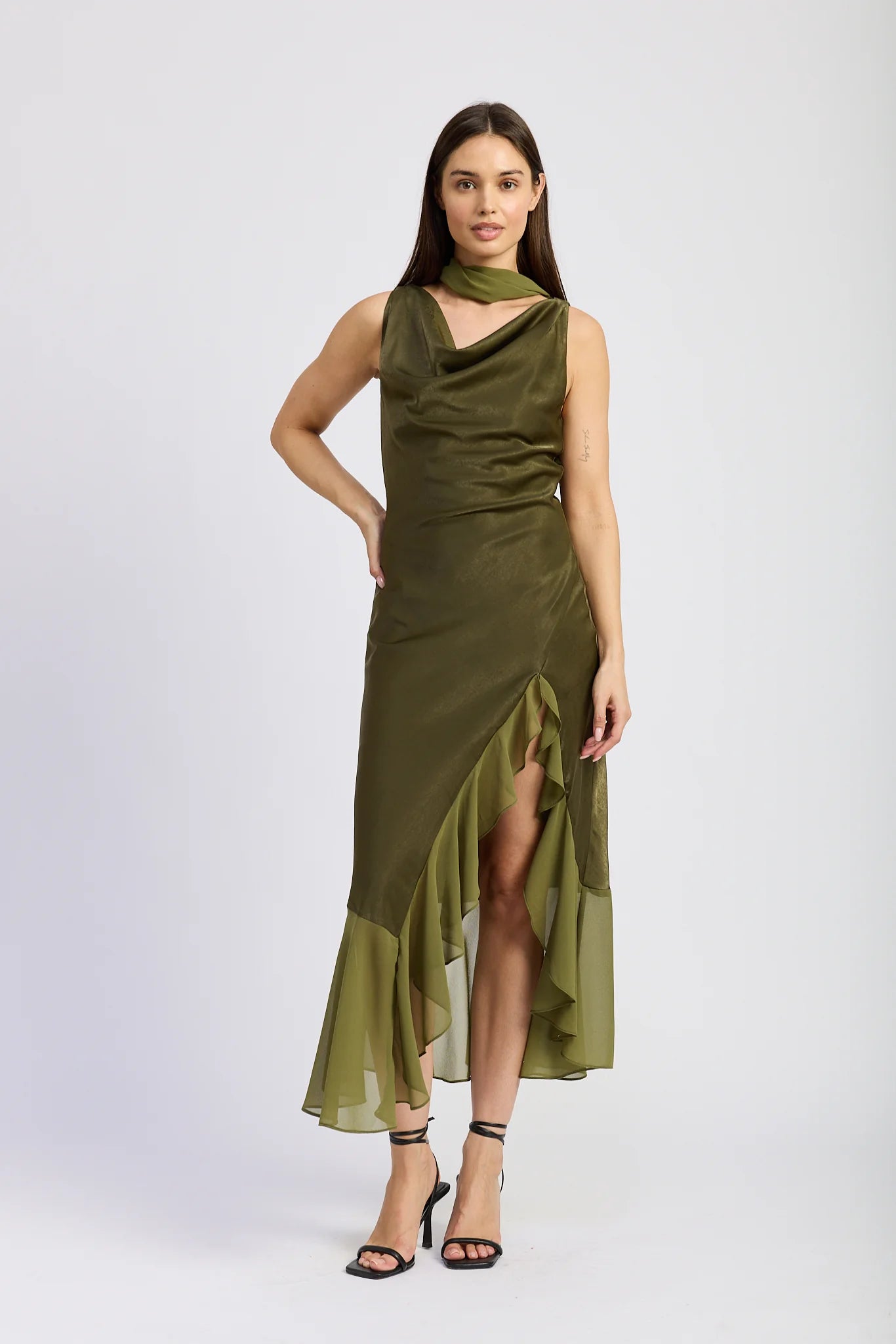 Amirah Cowl Neck Maxi Dress - Olive