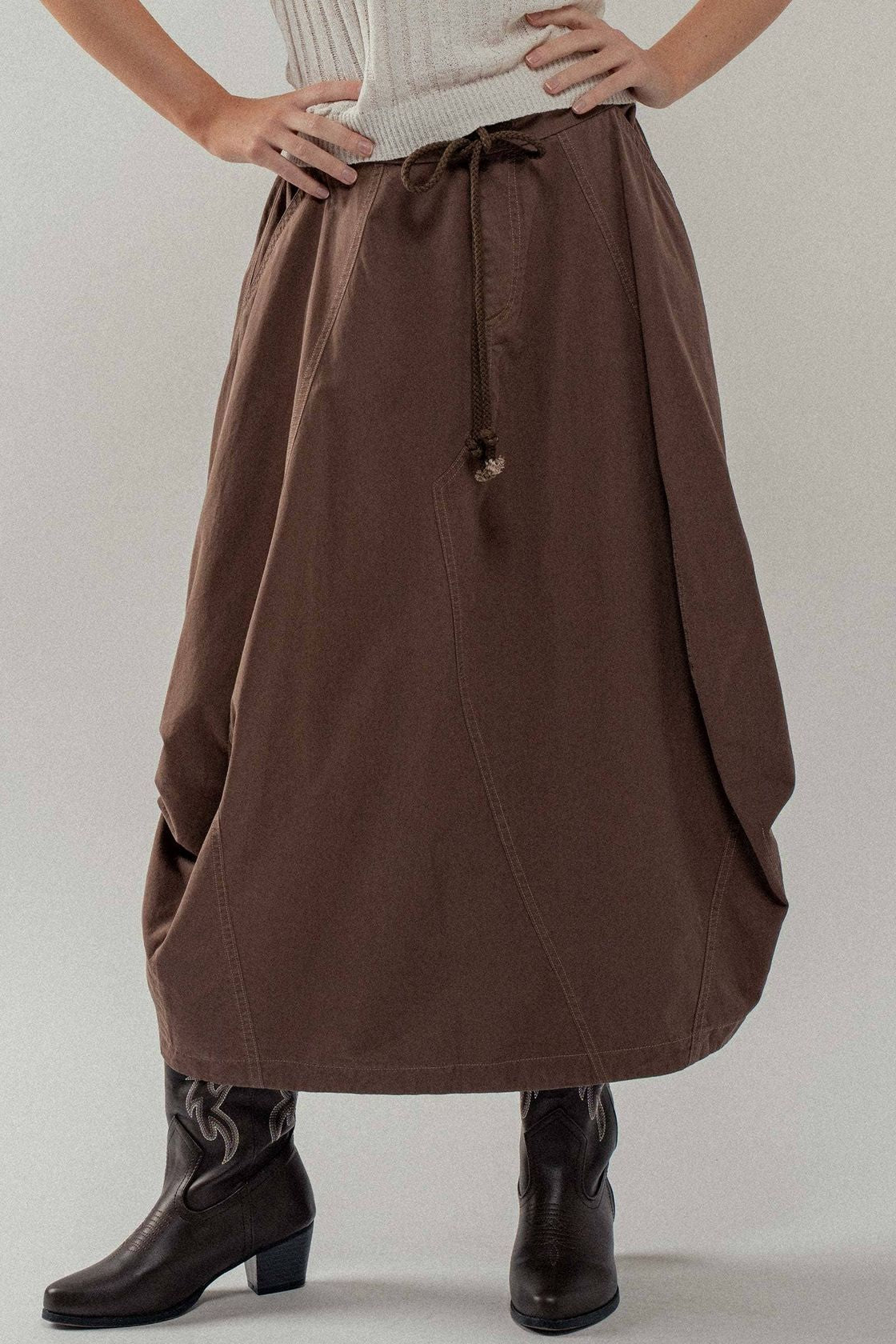 Boho Barrel Maxi Skirt - Brown