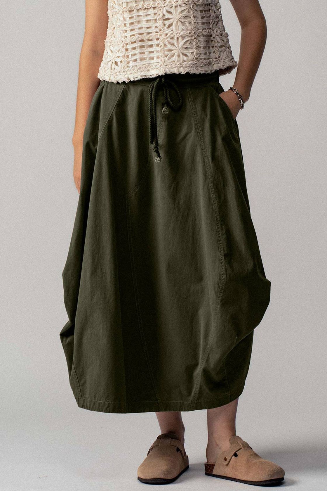 Boho Barrel Maxi Skirt - Olive