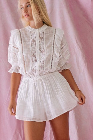 Ethereal Lace Ruffle Romper - White