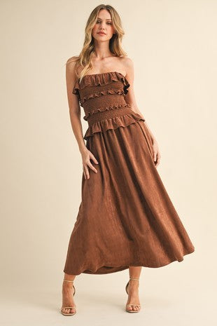 Ruffled Suede Midi Dress