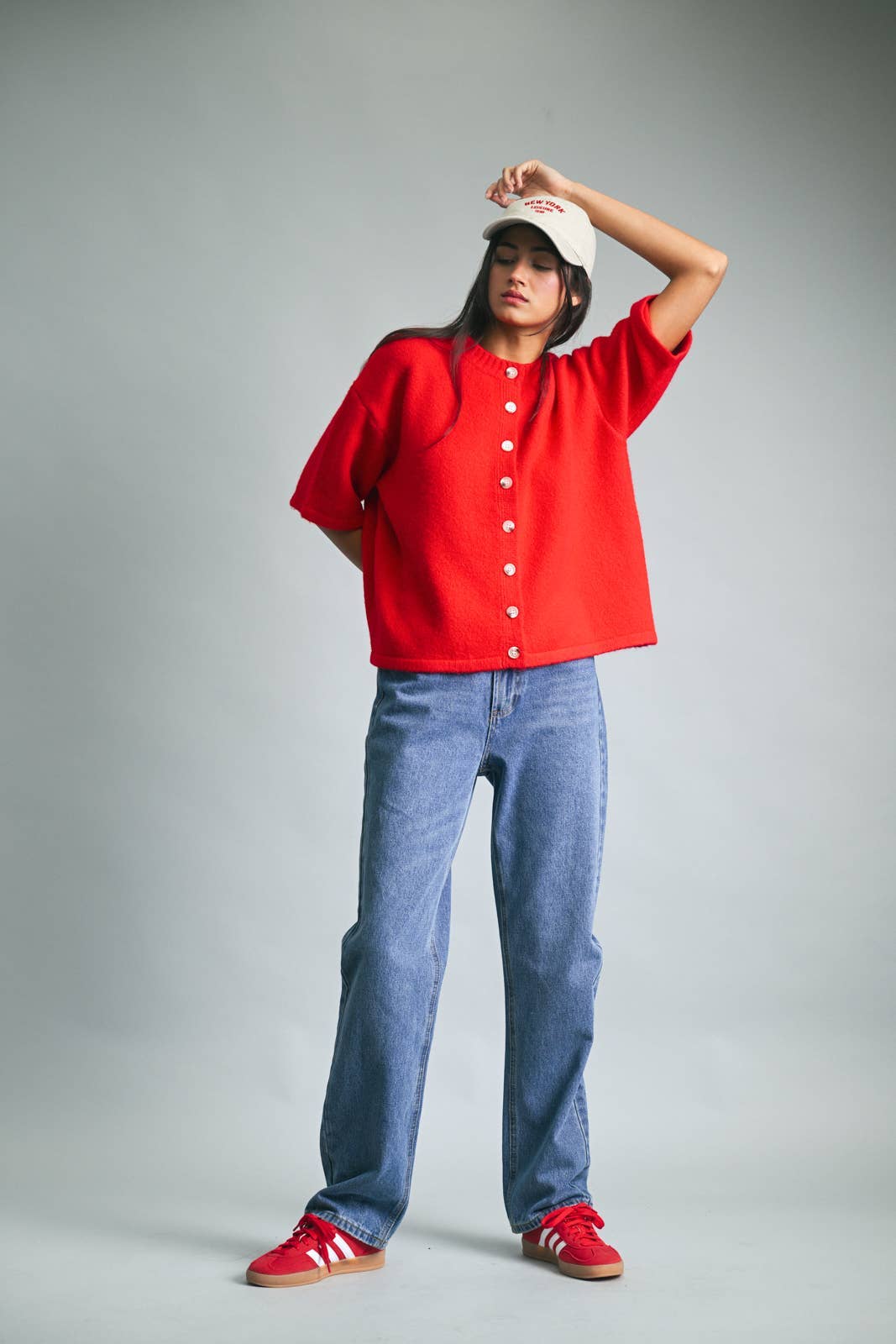 Daily Button Up Sweater - Cherry