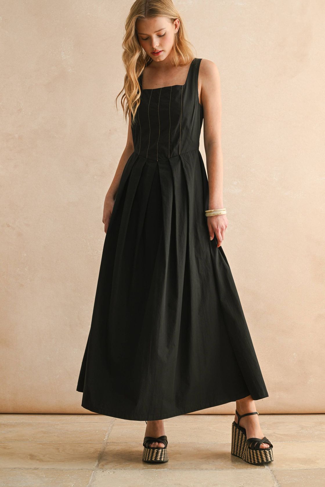 Stitch Detail Pleated Dress