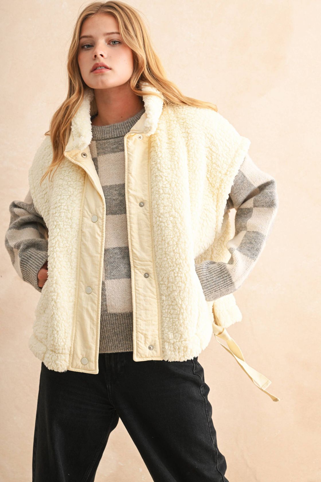 Teddy Utility Vest - Cream