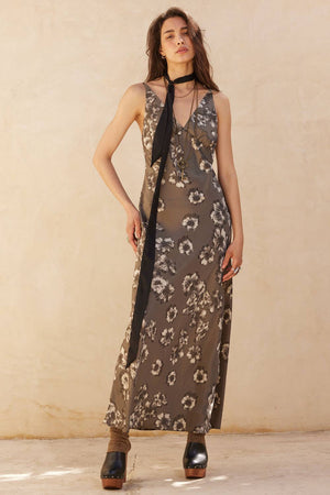 Floral Print Satin Column Maxi Dress