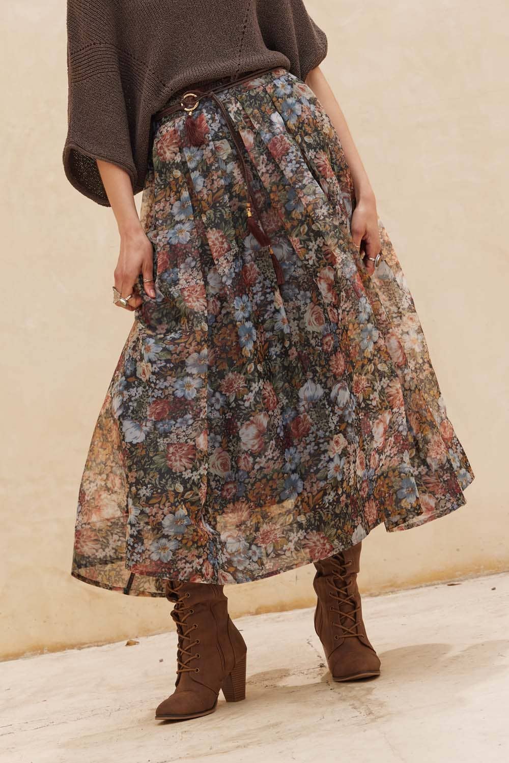 Floral Organza Maxi Skirt