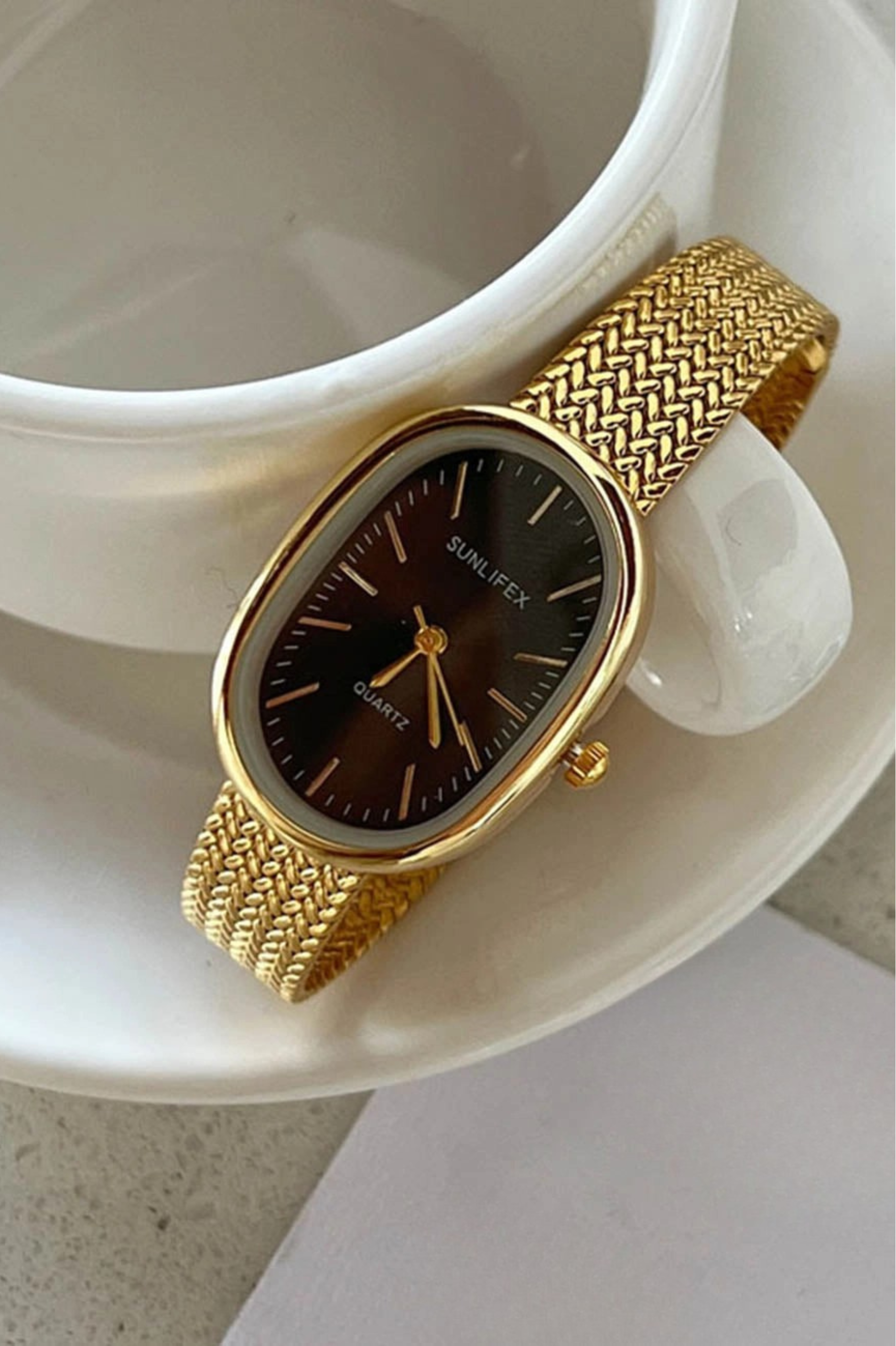 Retro Oval Dial Watch - Gold & Black