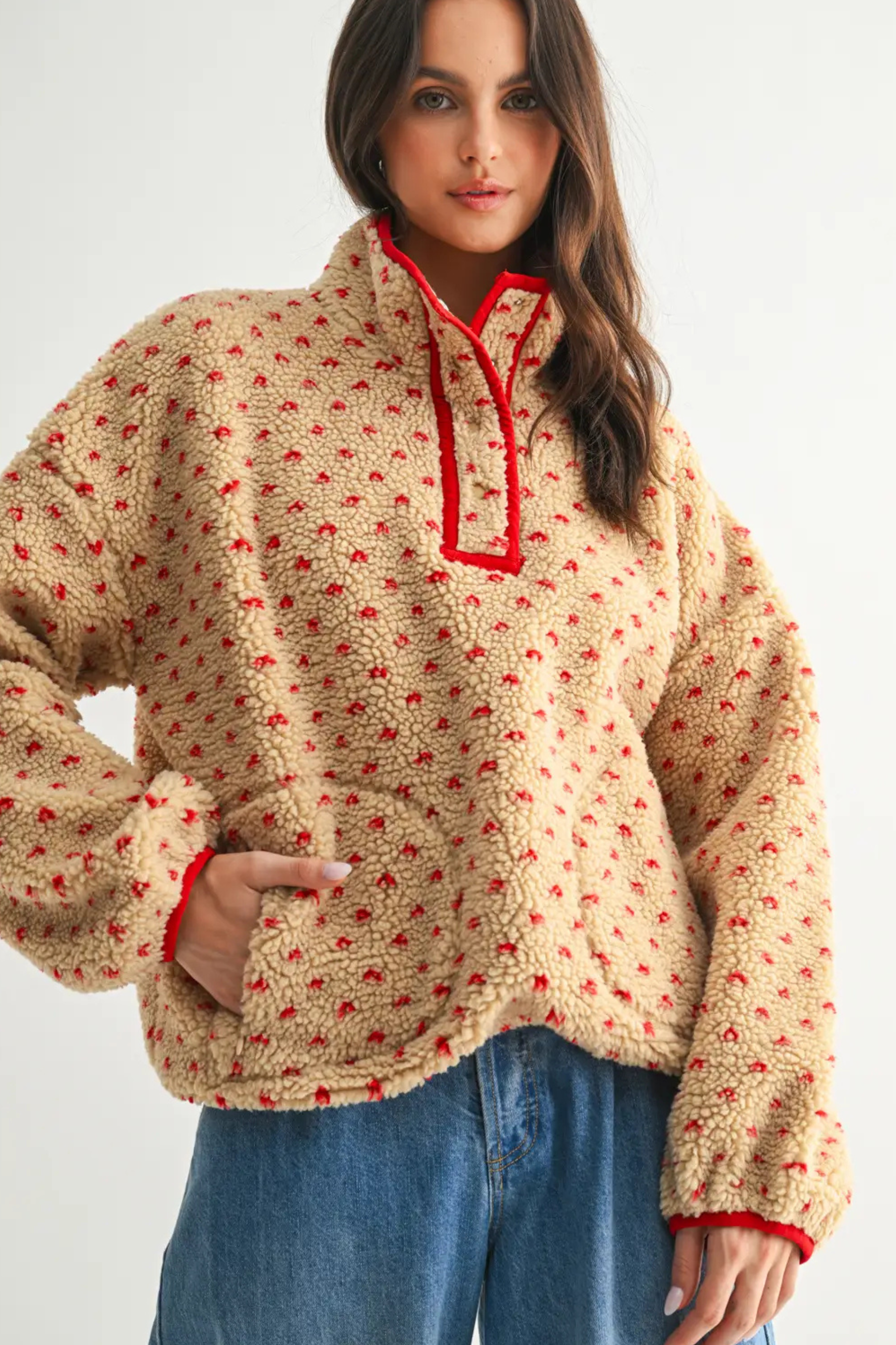 Heart Sherpa Fleece Pullover
