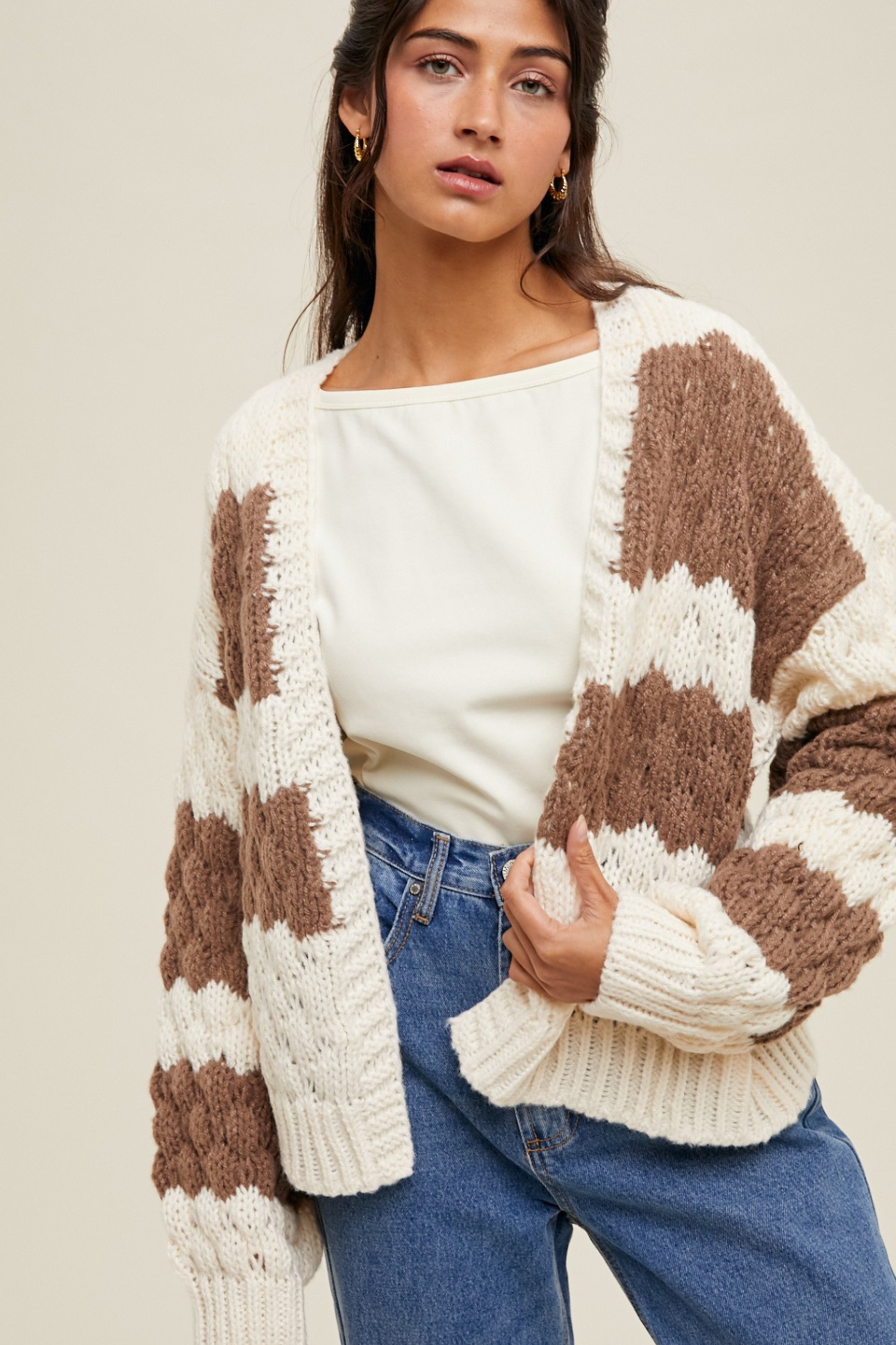 Textured Striped Cardigan