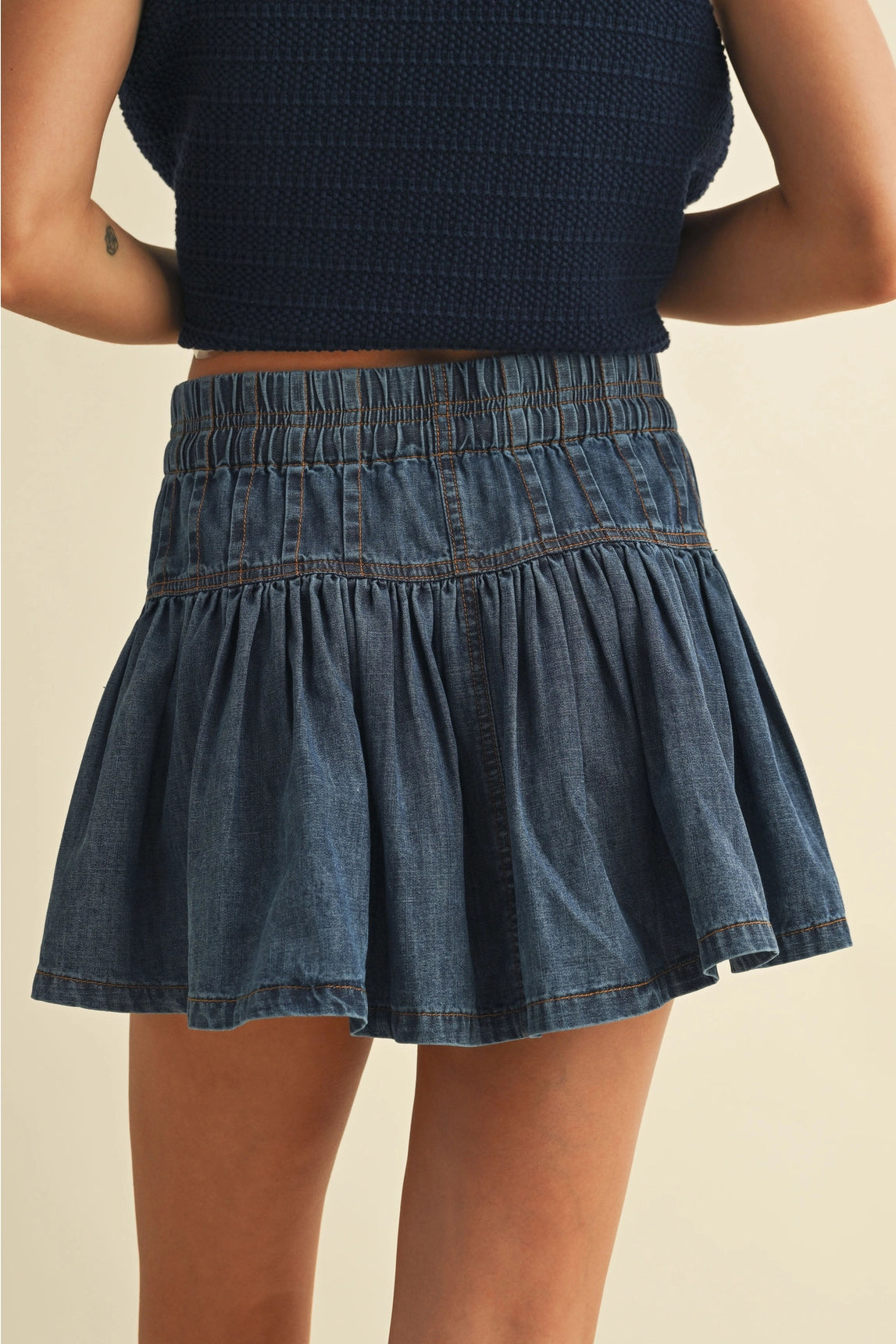 Denim Ruffle Mini Skirt