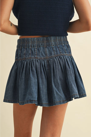 Denim Ruffle Mini Skirt