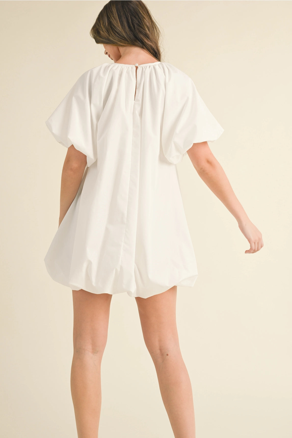 Puff Sleeve Bubble Hem Mini Dress - White