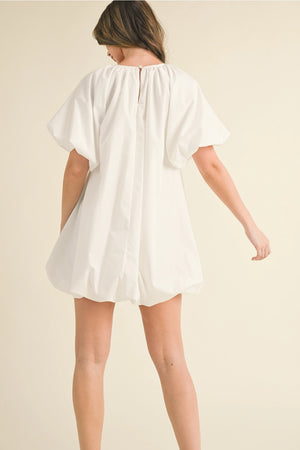 Puff Sleeve Bubble Hem Mini Dress - White