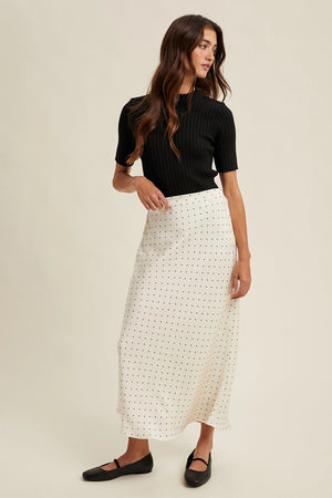 Polka Dot Satin Midi Skirt