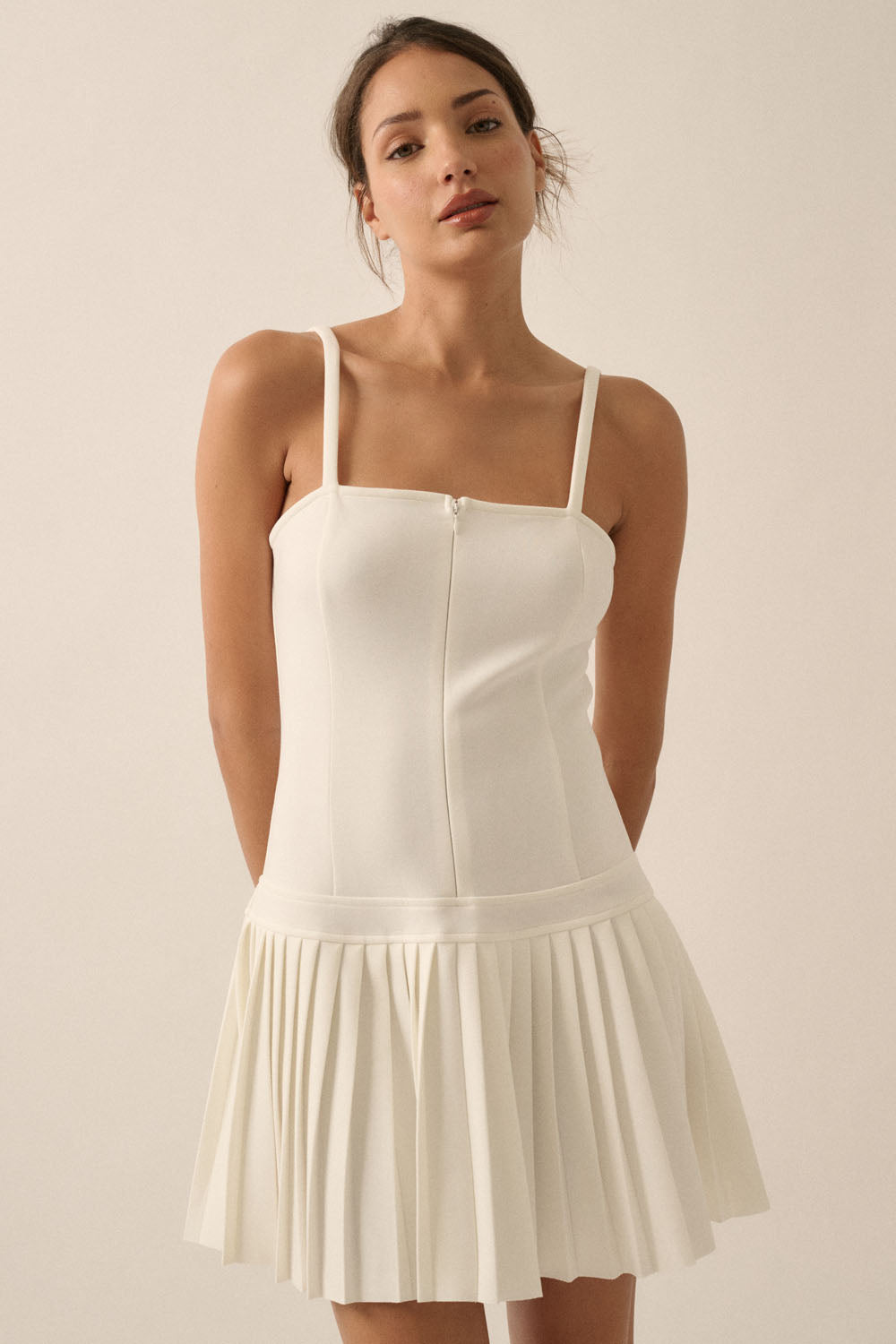 Amelia Scuba Pleated Mini Dress
