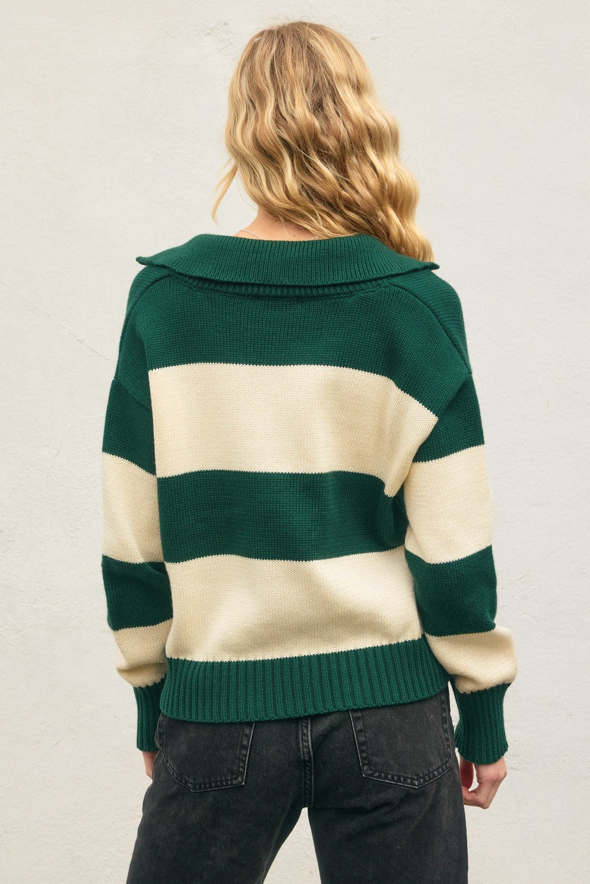 Polo Stripe Collared Sweater - Green