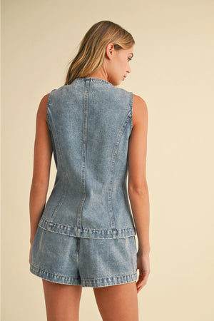 Denim Vest Set - Light Blue