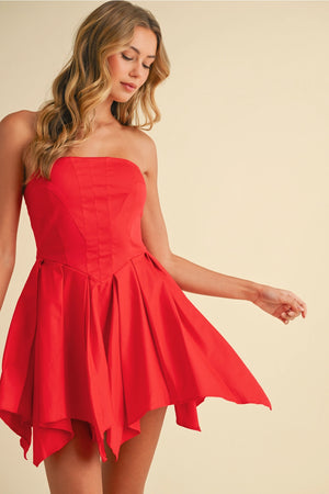 Structured Pleated Mini Dress - Red