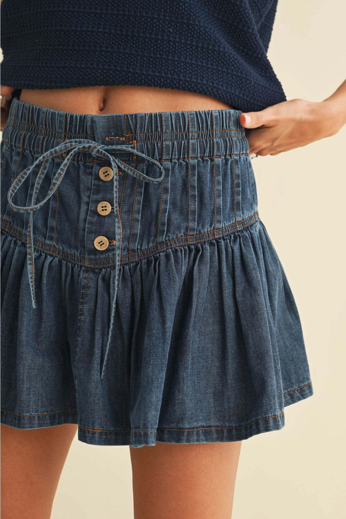 Denim Ruffle Mini Skirt