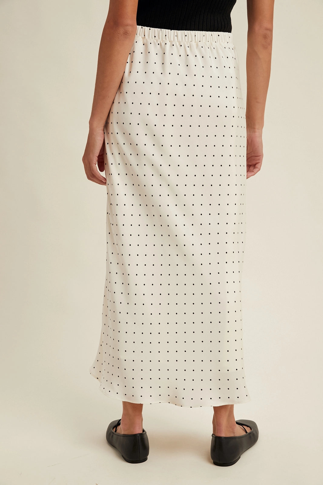 Polka Dot Satin Midi Skirt
