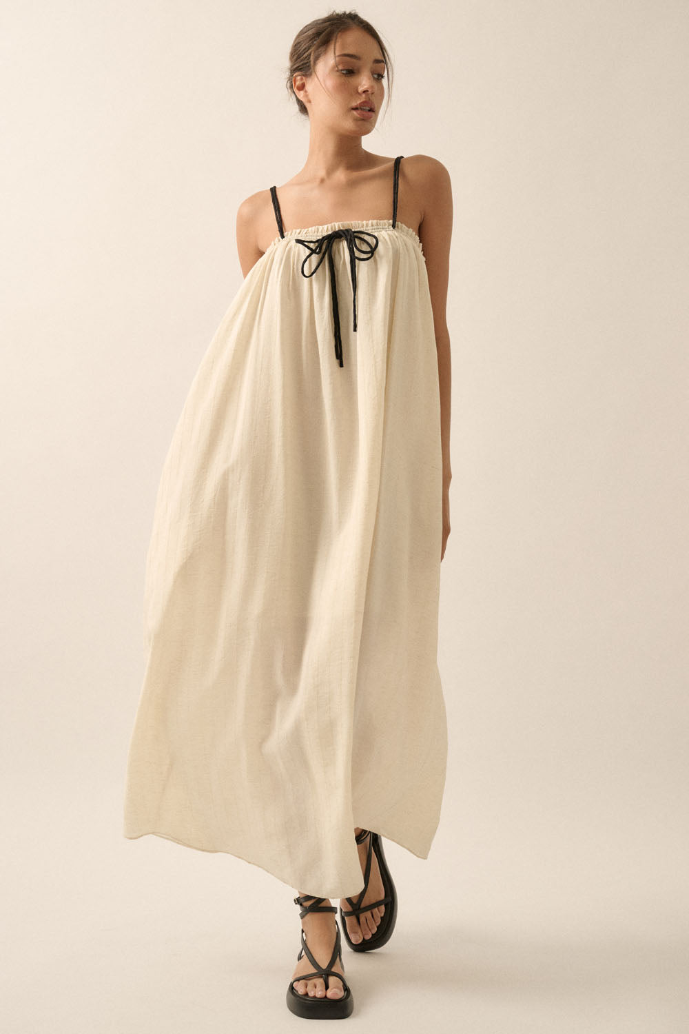 Tonal Striped Maxi Dress - Oatmeal