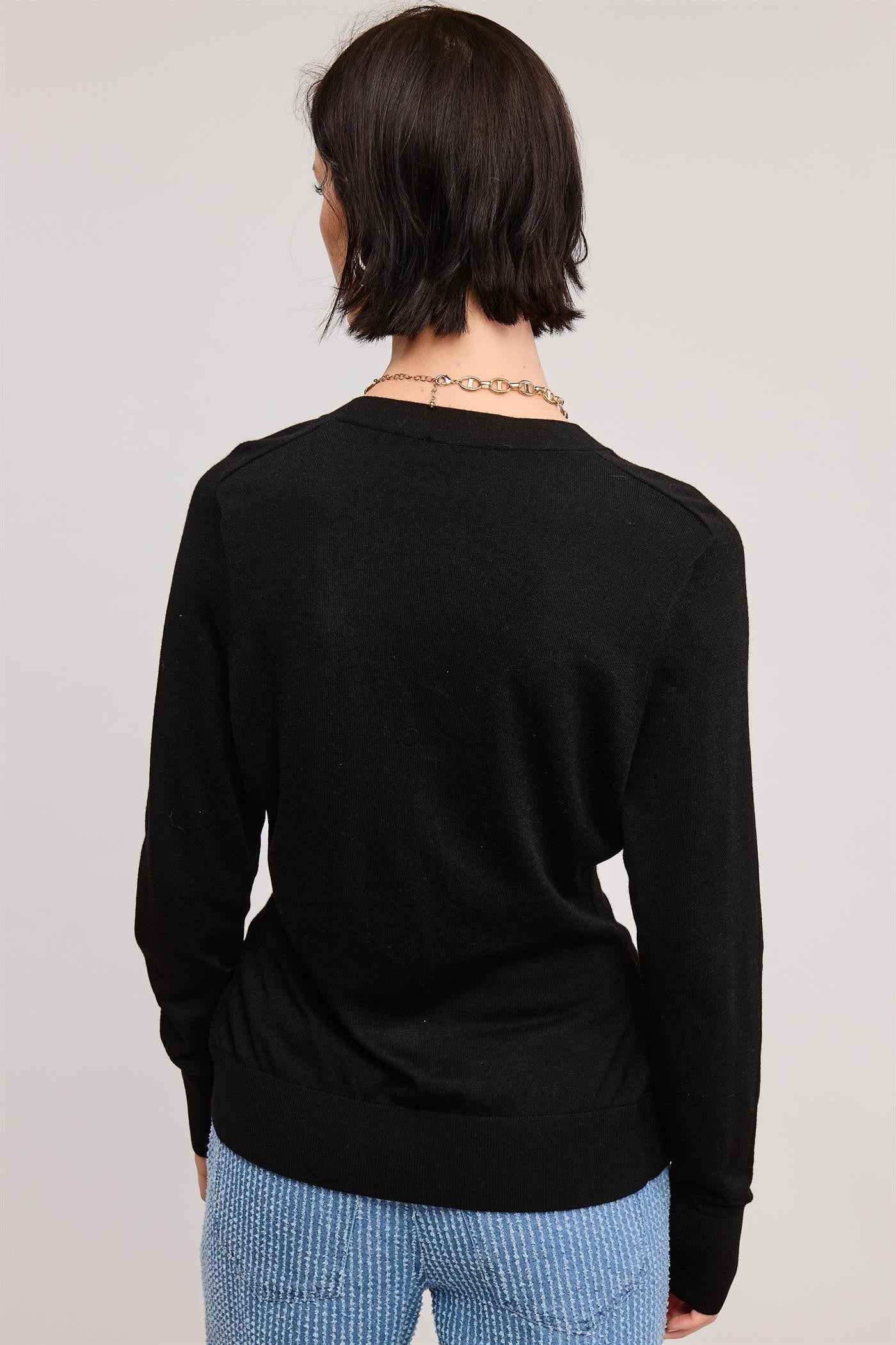 Split Hem Longline Knit Cardigan - Black