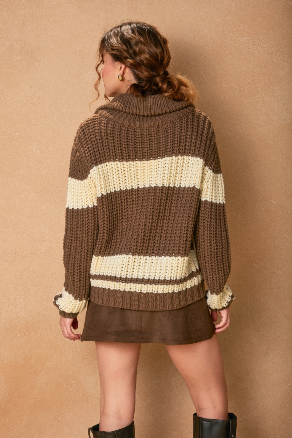 Striped Sweater Jacket - Brown