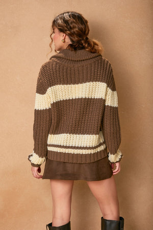 Striped Sweater Jacket - Brown