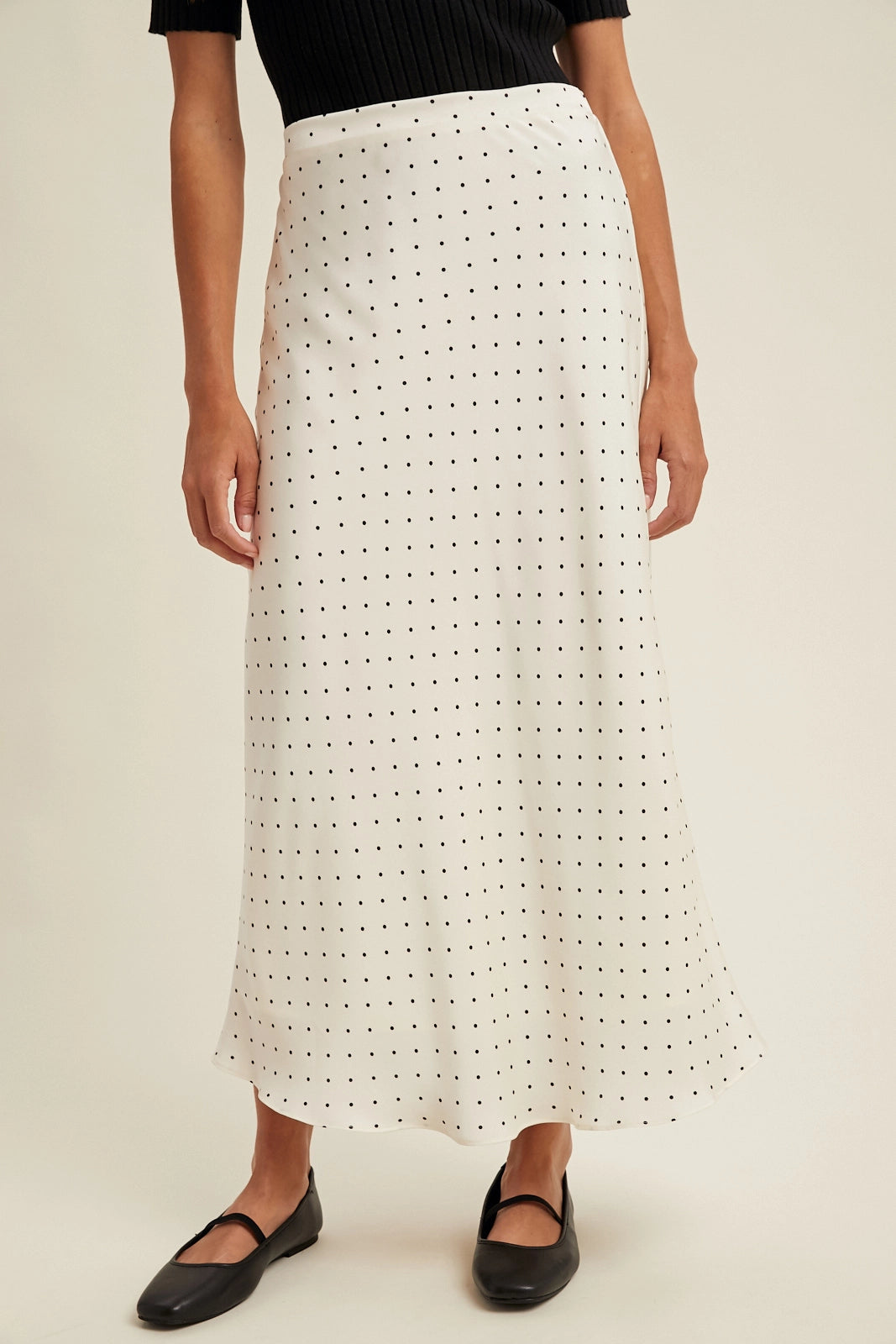 Polka Dot Satin Midi Skirt