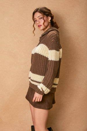 Striped Sweater Jacket - Brown