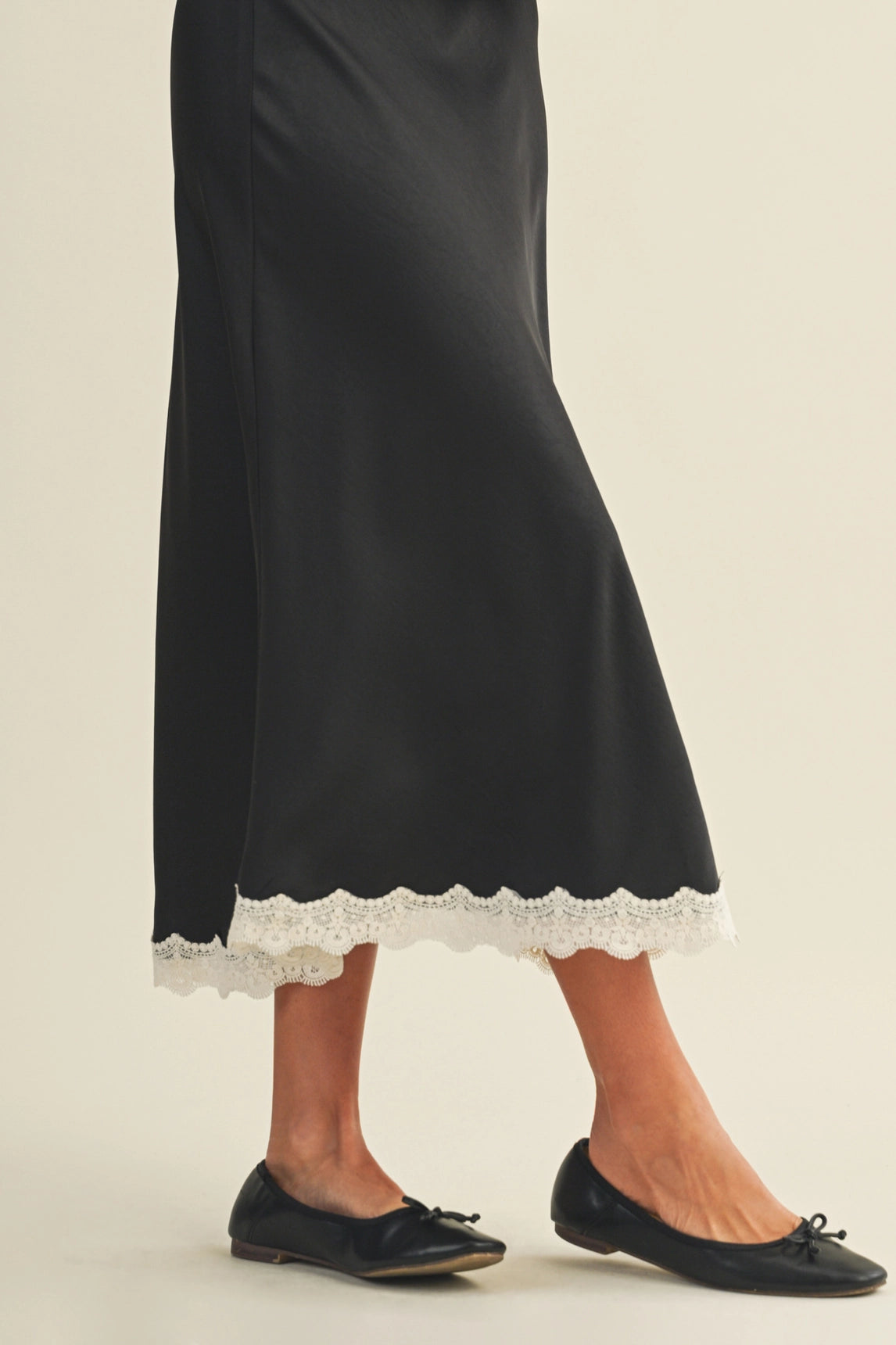 Lace Trimmed Maxi Skirt - Black