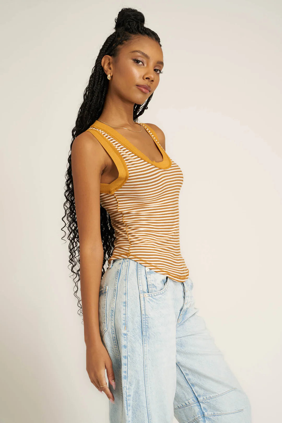 Hits Different Striped Tank - Gold Harvest