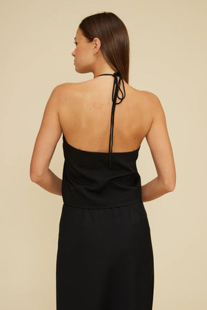 Tatum V-Neck Halter Top - Black