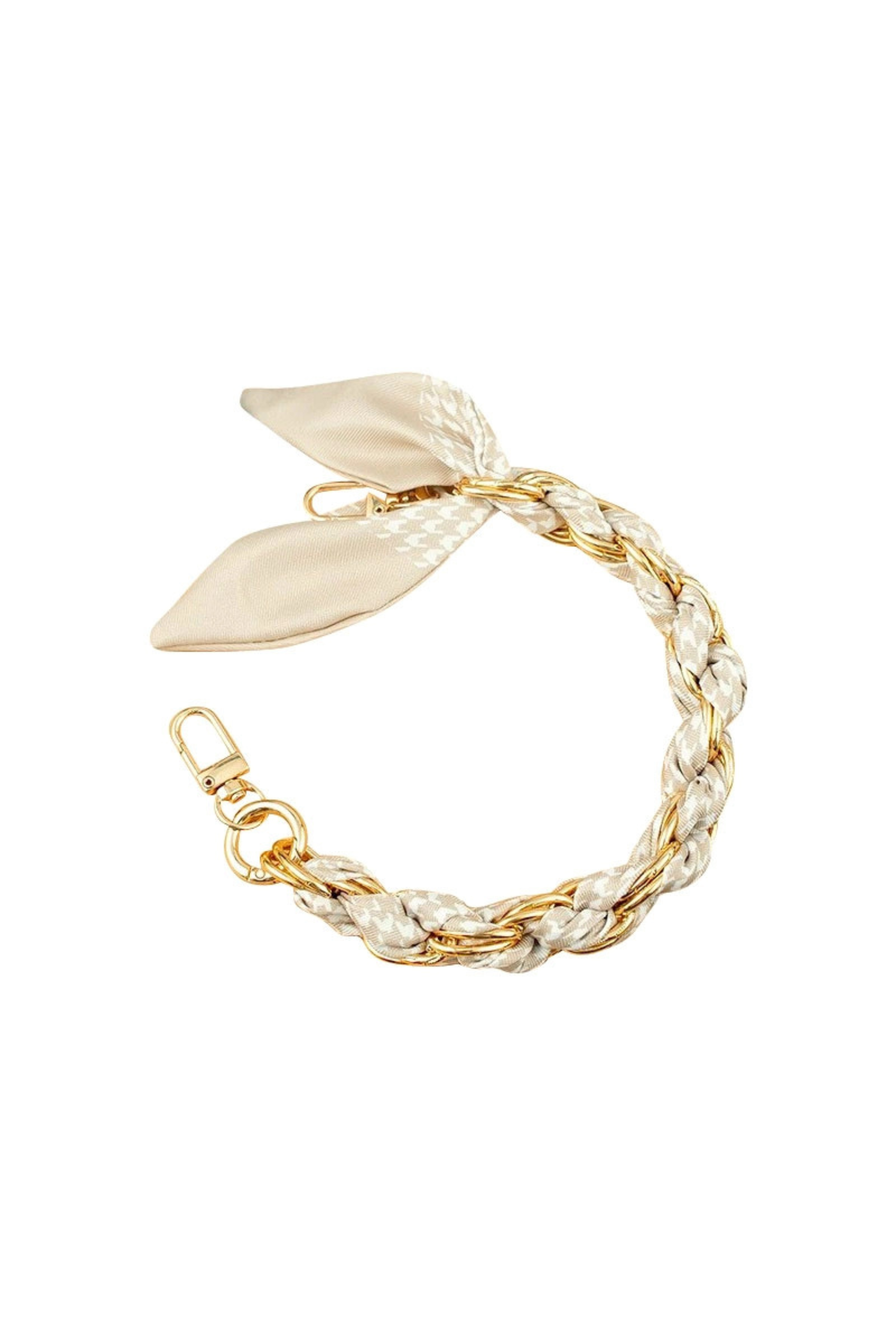 Gold Phone Chain - Cream Houndstooth Scarf