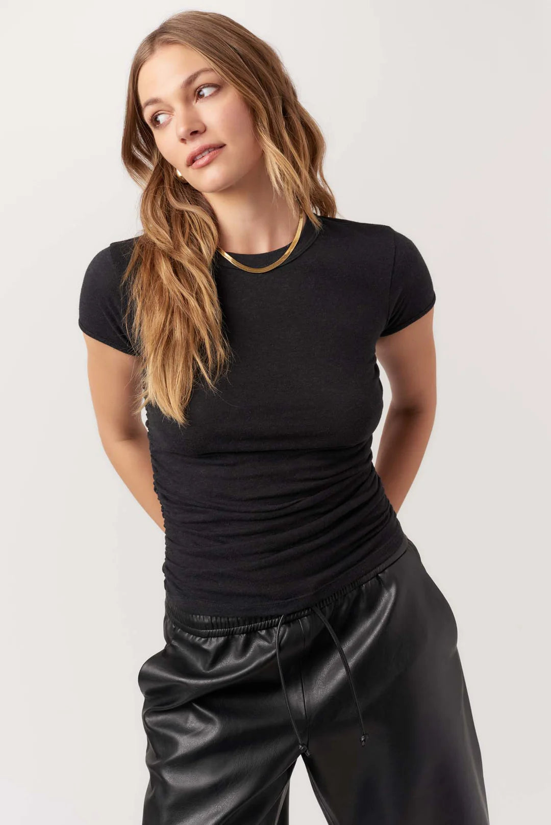 Izzie Ruched Baby Tee - Black